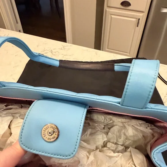 NWT My Flat in London Light Blue Quilted Blue Handbag/Tote with brown velvet bee